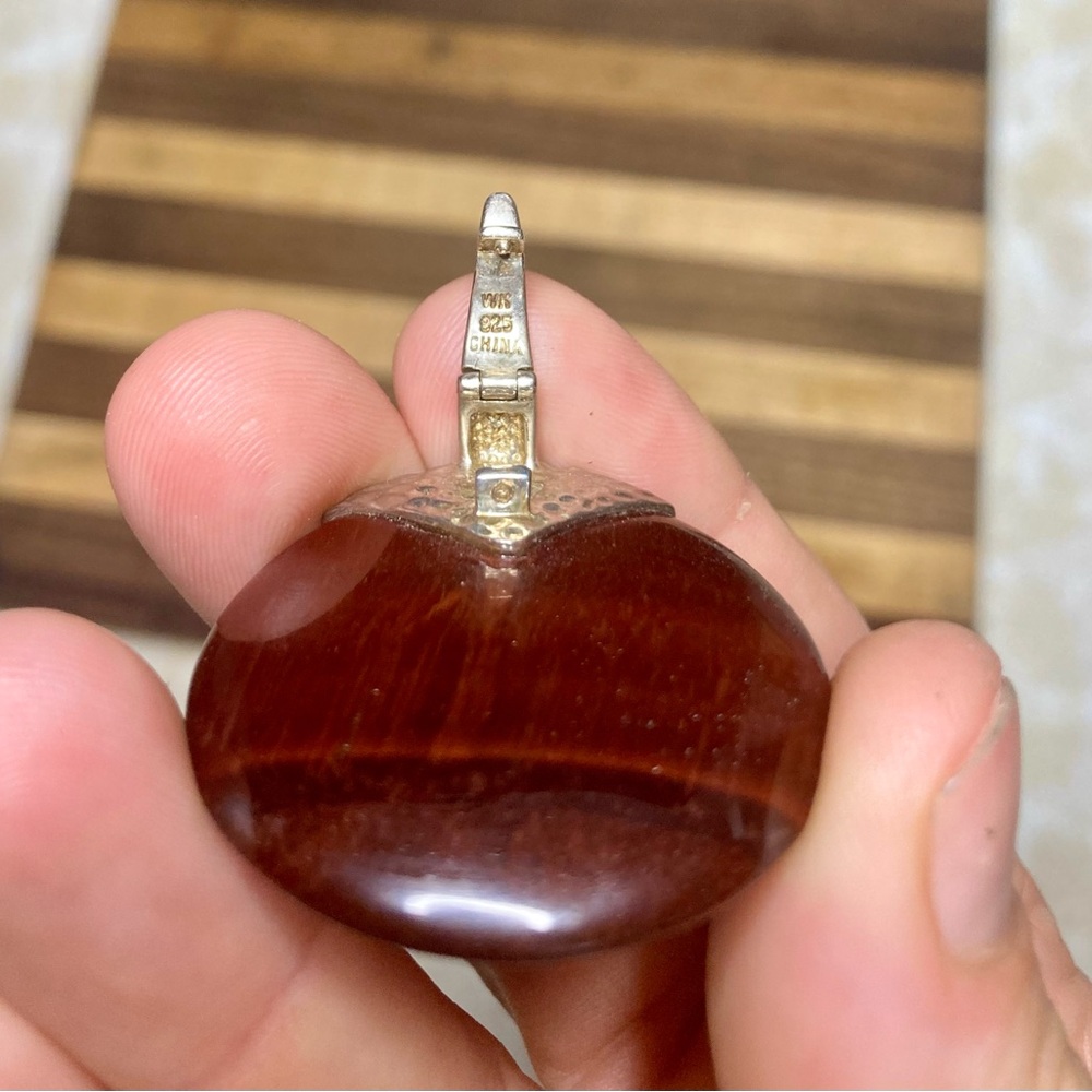 Sterling and Tiger Eye Round Pendant - Picture 3 of 4